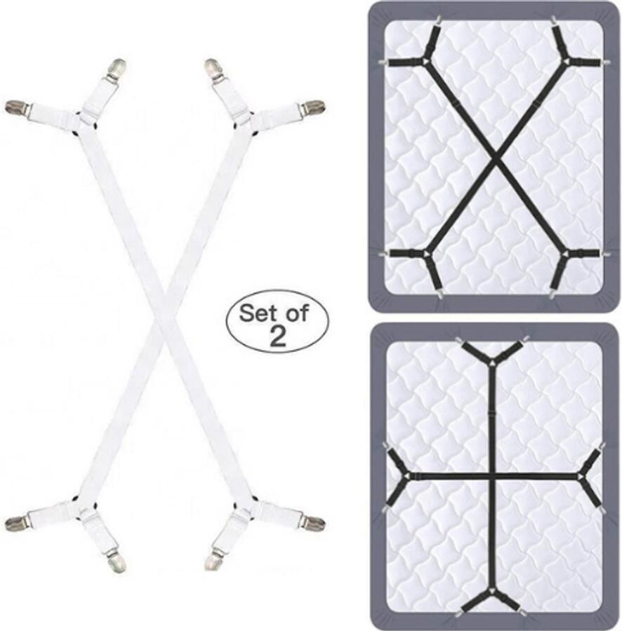 Cheaplys Lakenspanners – 2 Stuks – Verstelbare Hoeslaken Spanners – Bed Lakenspanners – Lakenhouders – Matras Clips – Lakenspanners Hoeslaken – Bedbretels – Lakenbretels – Anti-Slip Bedspanners Wit