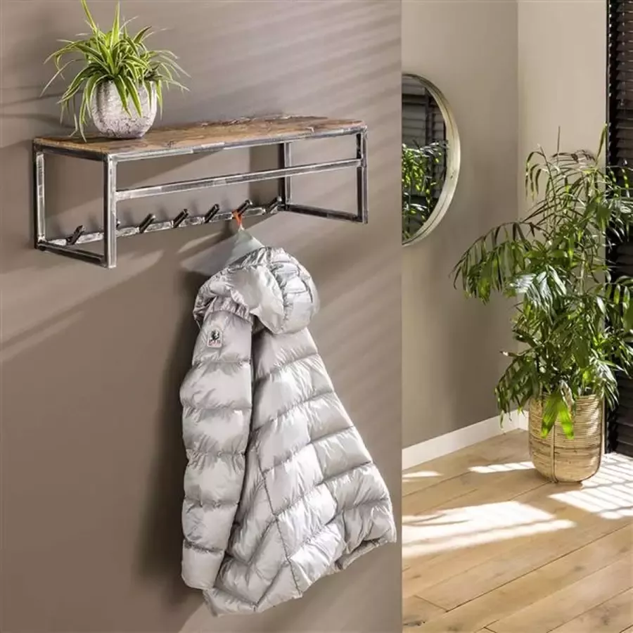 Cheers Living Kapstok grained 7 haken met roede en hoedenplank Robuust hardhout