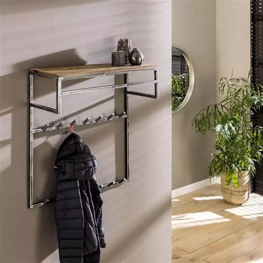 Cheers Living Kapstok grained hoog 14 haken met roede en hoedenplank Robuust hardhout
