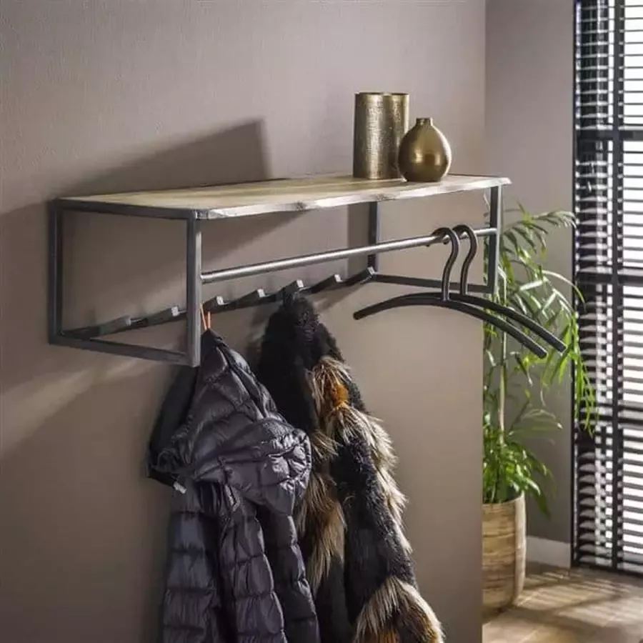 Cheers Living Kapstok Turf 7 haken hoedenplank Massief acasia grijs antiek