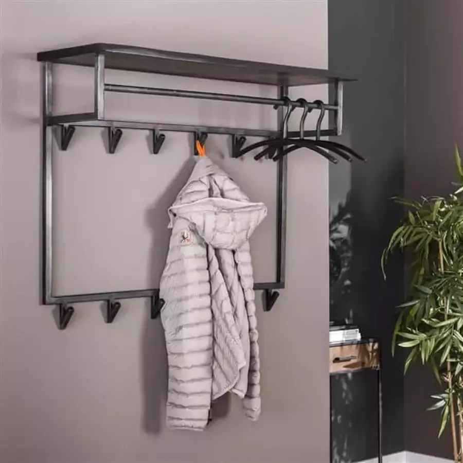 Cheers Living Kapstok yucon hoog 12 haken hoedenplank Massief acacia zwart