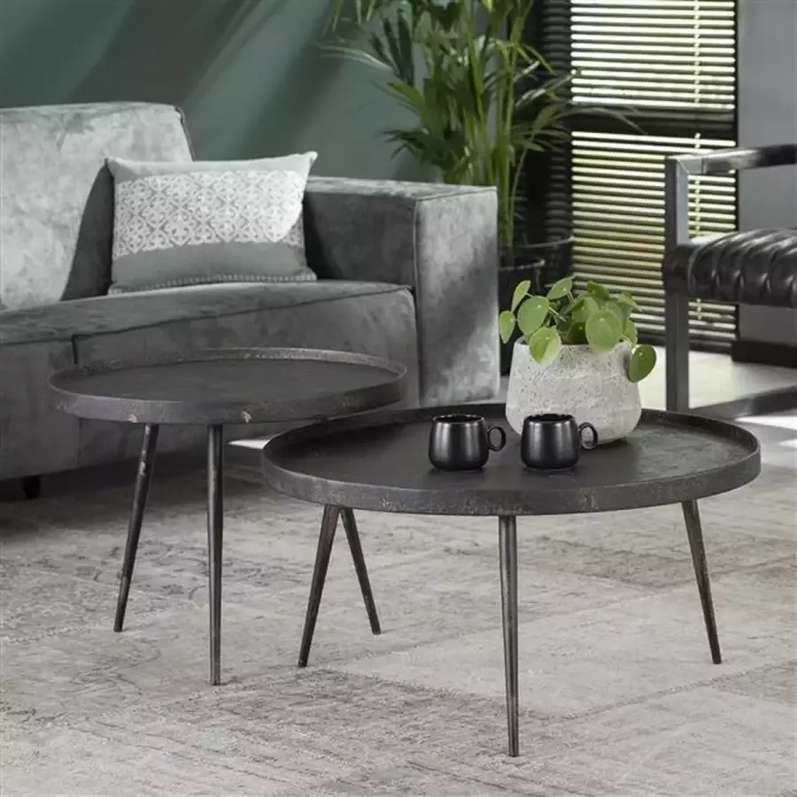 Cheers Living Salontafel set 2 rond metallic Grijs