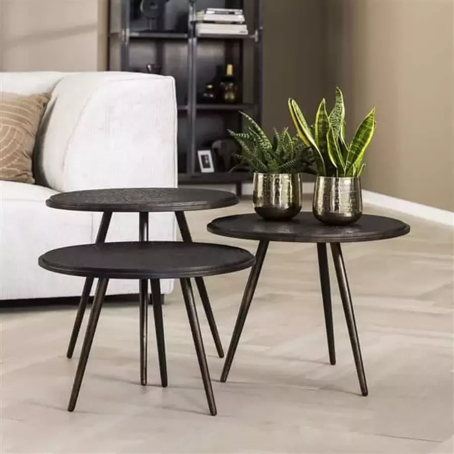Cheers Living Salontafel set 3 rond metallic Grijs