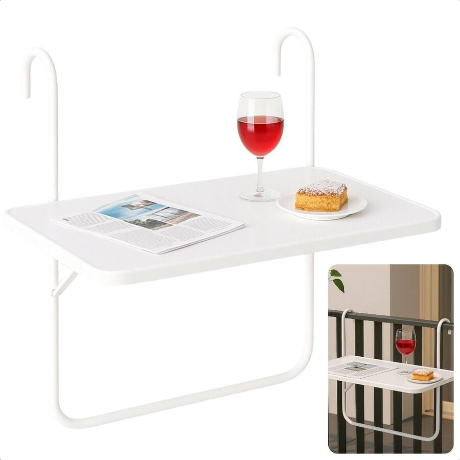 Cheqo Balkontafel Hout Verstelbaar Hangend Wit Balkon Tafel Balkontafeltje