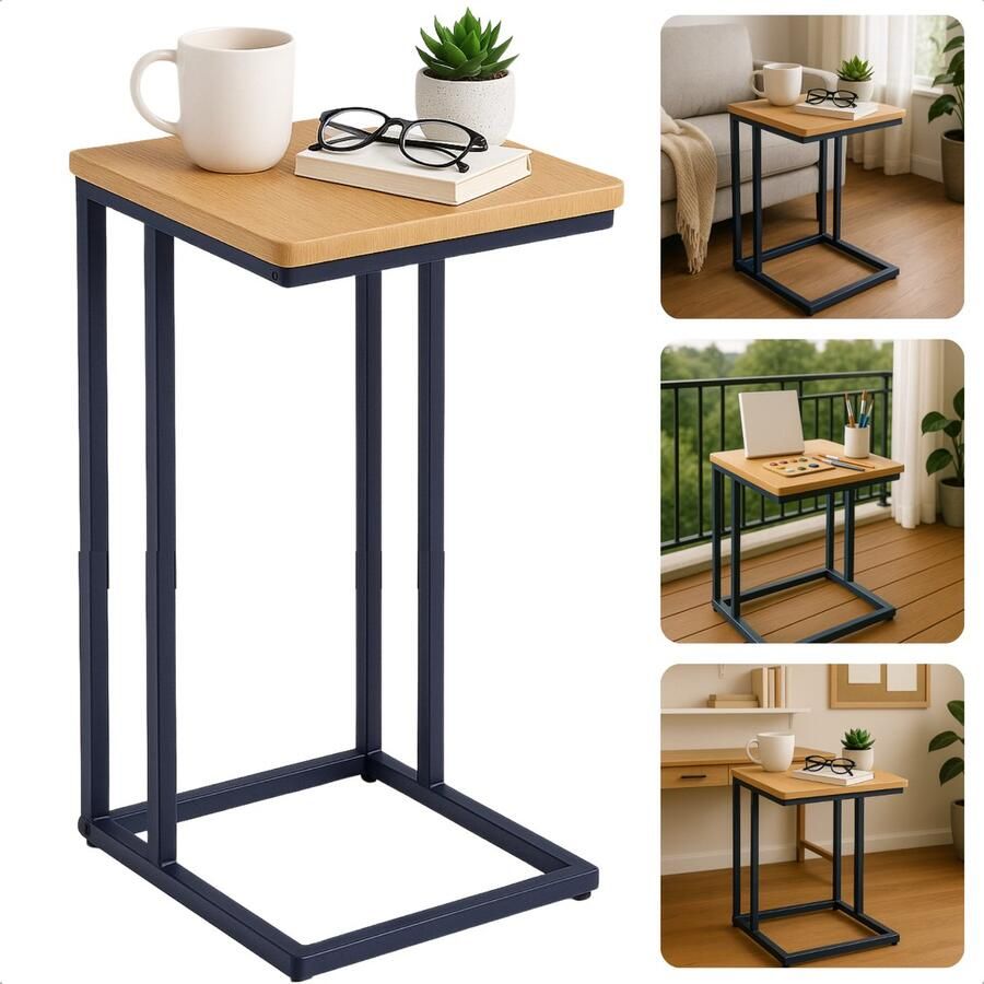 Cheqo Bijzettafel Bedtafel Laptoptafel Banktafel Bijzettafeltje Salontafel Bijzet Tafel Metaal Marmeren MDF Tafelblad Kleine Moderne Tafel Hout