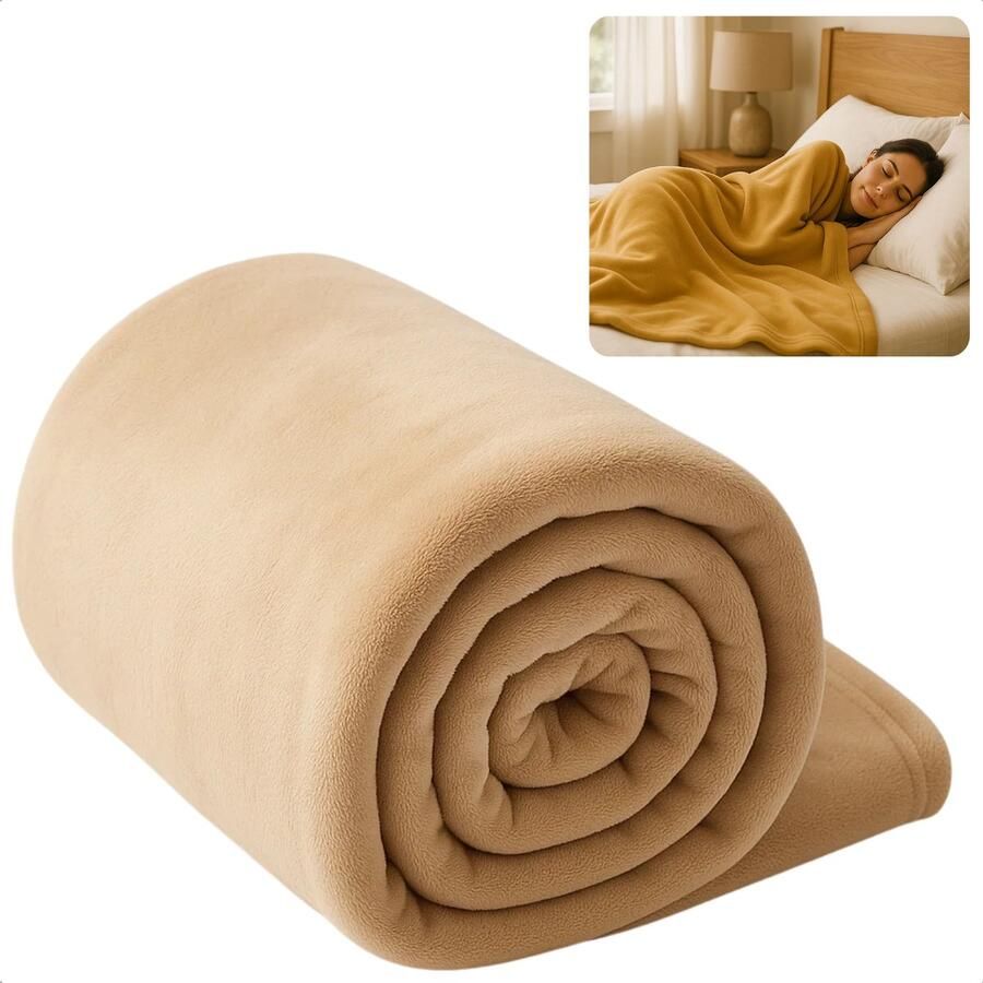 Cheqo Fleece Deken Fleece Plaid 150 X 200 CM Super Zacht Polyester Fleece Wasmachine Wasbaar Beige Kleur Tijdloze Elegantie Duurzaam Materiaal Bank of Bed Woondecoratie Comfortabel en Warm Eenvoudig Te Reinigen
