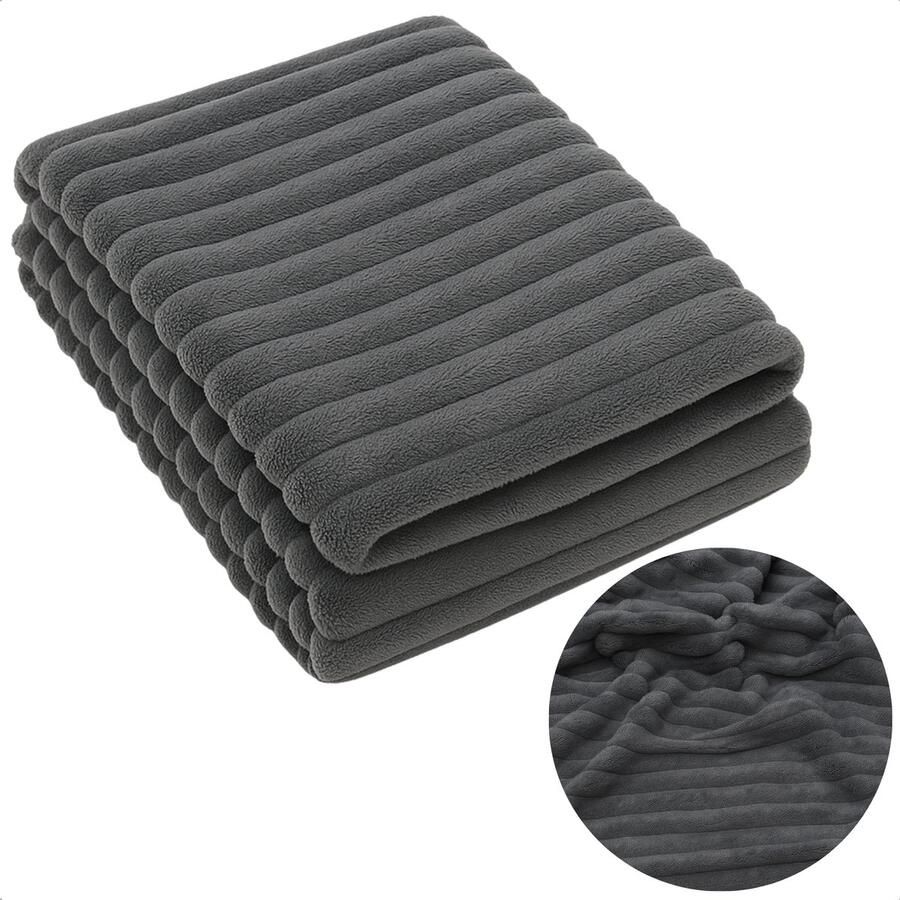 Cheqo Grijze Fleece Deken 150x200 cm Zachte Plaid Warme Deken Voor Bank Of Bed Polyester Fleece Ultiem Comfort Wasbaar Op 30 Graden 100% Polyester Dekentje Fleece Materiaal