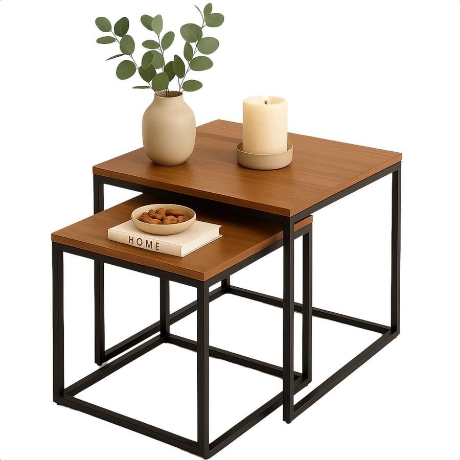 Cheqo Industriële Bijzettafels Set Salontafel Bijzettafeltje Bijzettafel Set Bijzet Tafel Moderne Nesting Tafels MDF & Metaal