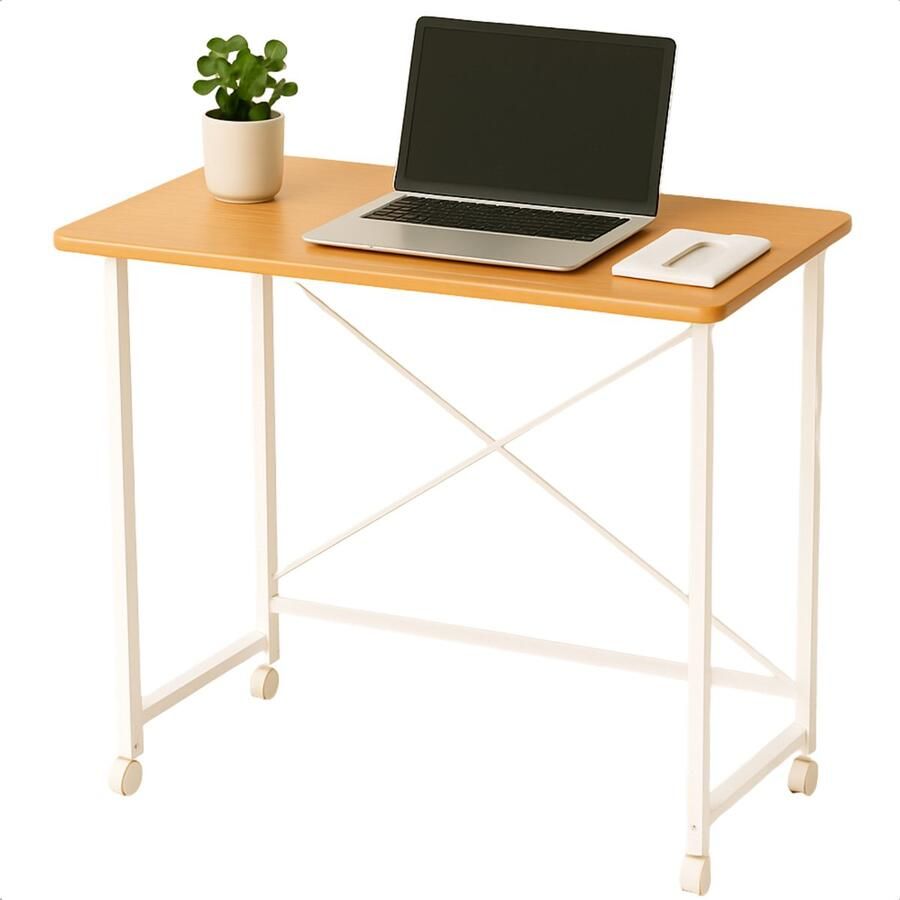 Cheqo Inklapbare Wandtafel Bijzettafel Laptop Tafel Haltafel Bedtafel Wit Metaal Met Wielen