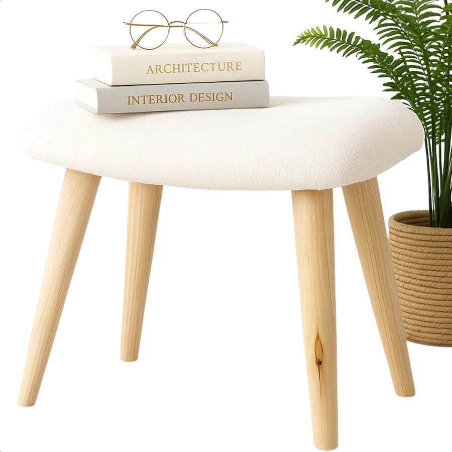 Cheqo Krukje Wit Houten Poten Kruk Stoeltje Bijzettafel Tafeltje Teddy Poef