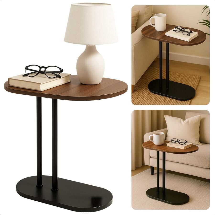 Cheqo Moderne Bijzettafel Salontafel Set Bijzet Tafel Set Laptoptafel Banktafel Nachtkastje Bruin Metaal Compacte Laptoptafel MDF