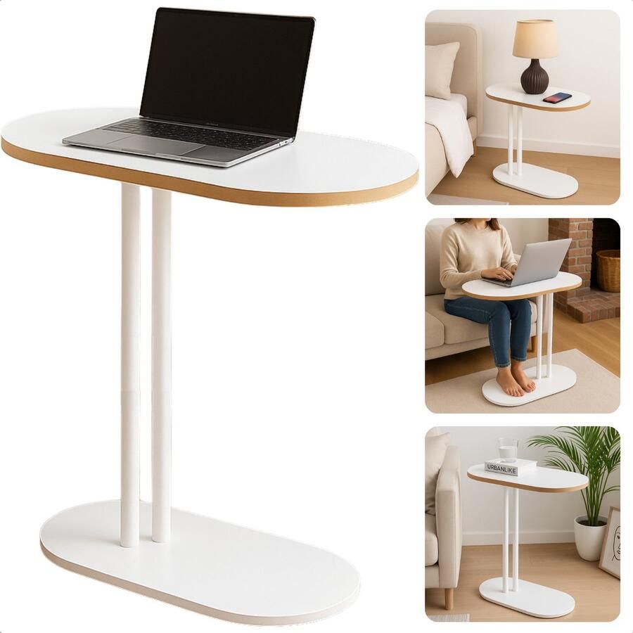 Cheqo Moderne Bijzettafel Salontafel Set Bijzet Tafel Set Laptoptafel Banktafel Nachtkastje Wit Metaal Compacte Laptoptafel MDF