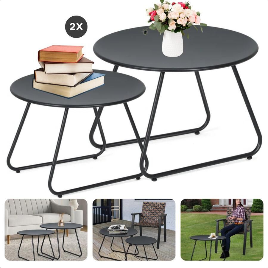 Cheqo Moderne Bijzettafels Bijzettafel Set van 2 Bedtafeltje Nachtkastje Bijzettafel Bank Zwart Metaal Voor Woonkamer Gepoedercoat Inclusief EBOOK