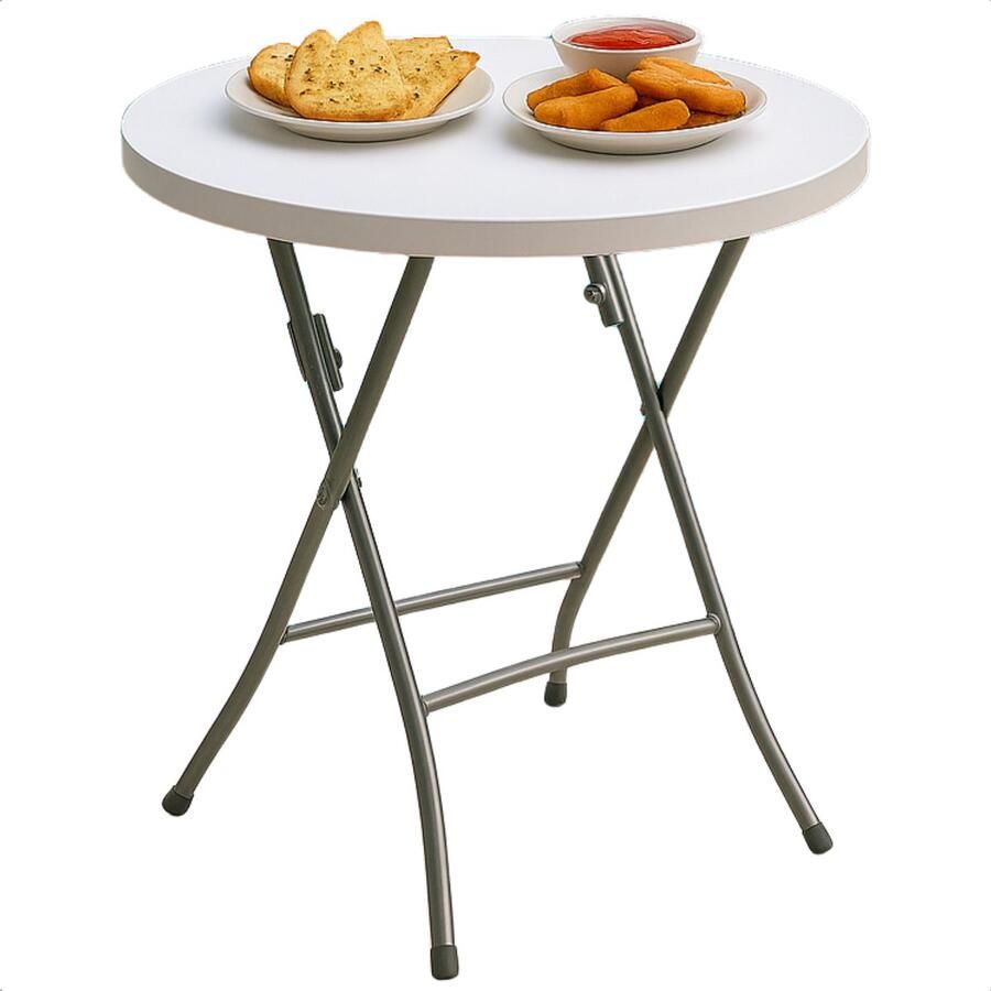 Cheqo Opvouwbare Bartafel Ø80x110 cm – Ronde Statafel Wit – Inklapbare Partytafel – Kunststof Tafelblad – Stalen Frame – Anti-Slip Poten – Weerbestendig – Klaptafel voor Binnen & Buiten – Draagvermogen 50 kg – Tuinfeest & Evenement