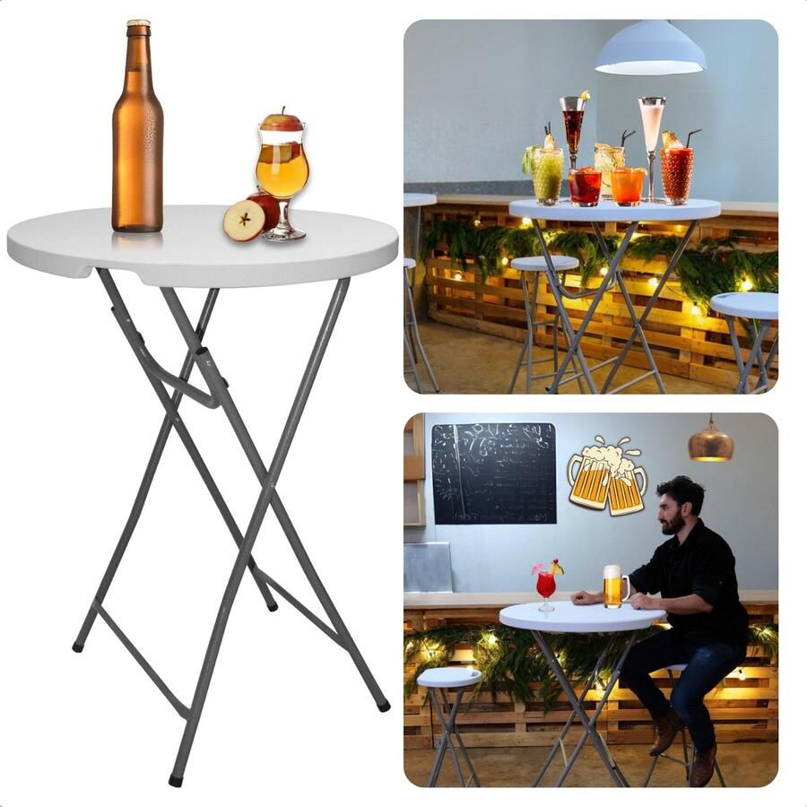 Cheqo Opvouwbare Bartafel Statafel Partytafel Cocktailtafel 80 cm Voor Binnen en Buiten Wit Inclusief EBOOK