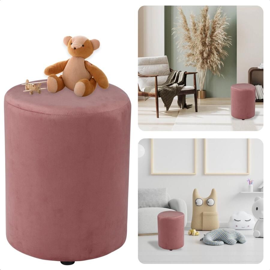 Cheqo Poef Fluweel Roze Poefje Bijzettafel Voetenbankje Stijlvolle Zitmeubel Compact Design Modern Interieur Inclusief EBOOK