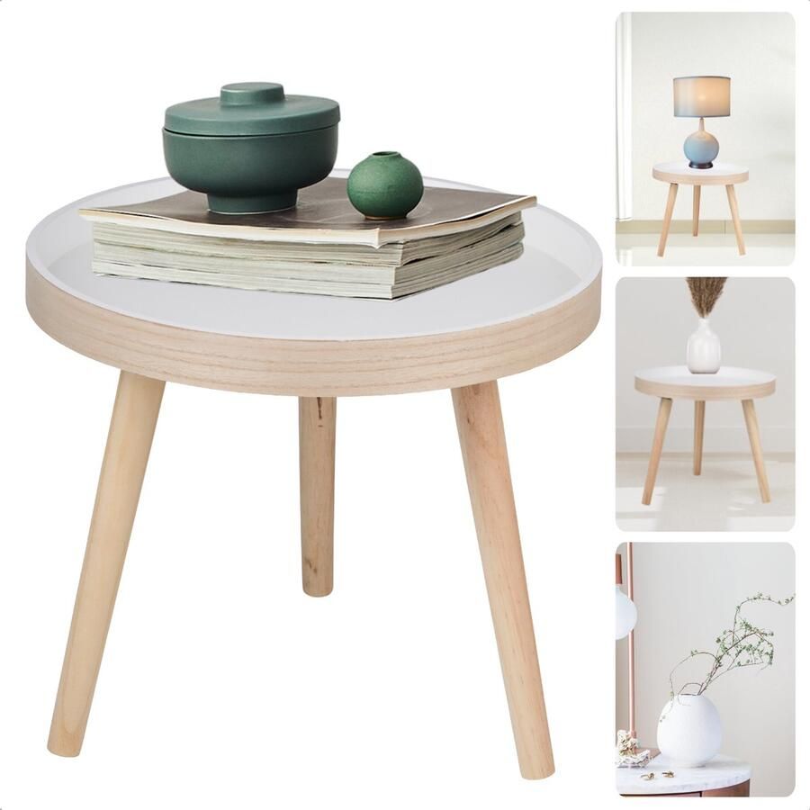 Cheqo Ronde Bijzettafel Wit Nachtkastje Rond Tafeltje Bijzet Tafel Salontafel Modern Design Hout Stijlvol en Functioneel Inclusief EBOOK