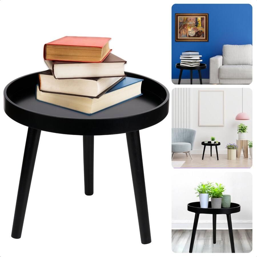 Cheqo Ronde Bijzettafel Zwart Nachtkastje Rond Tafeltje Bijzet Tafel Salontafel Modern Design Hout Stijlvol en Functioneel Inclusief EBOOK