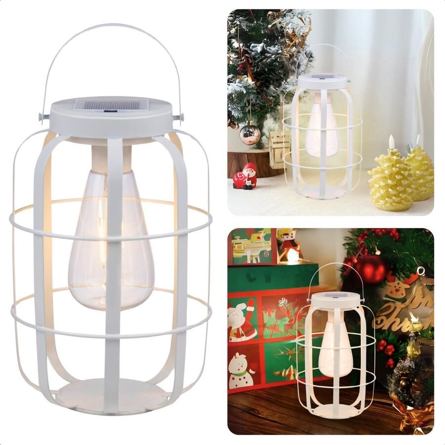 Cheqo Solar Lantaarn Witte Sfeerverlichting 22cm Decoratieve Buitenlamp Tuinverlichting Solar Lantaarns voor Buiten Tuinverlichting op Zonne Energie Tuin Lamp Lantaarn Hangend Inclusief EBOOK