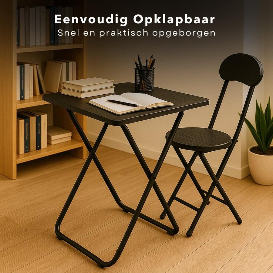 Cheqo Universele Tafel Set met Stoel Bureau Eettafel Kindertafel Klaptafel Met Stoel Ideaal voor Kinderen Kinderkamer MDF Zwart