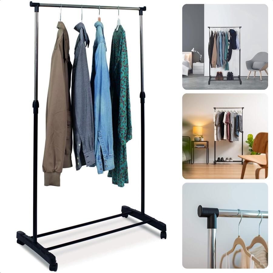 Cheqo Verrijdbaar Kledingrek Kleerrek Kleding Rek Garderoberek In Hoogte Verstelbaar RVS Frame Inclusief EBOOK