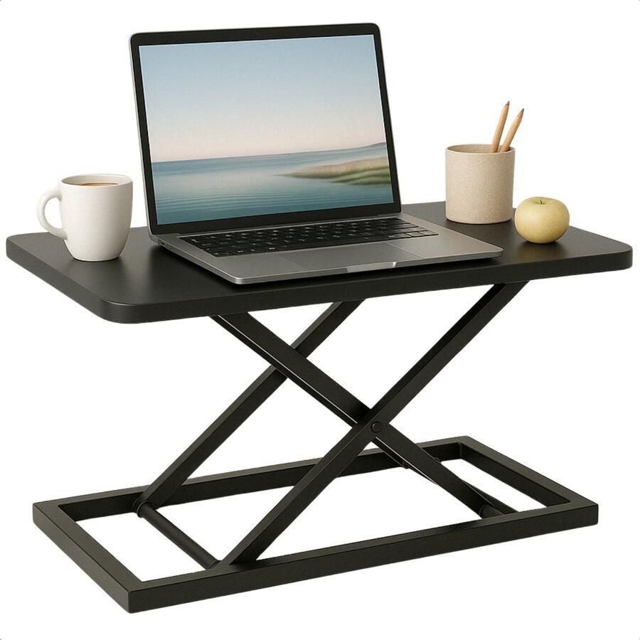 Cheqo Verstelbare Bureauverhoger Zit Sta Bureau Verhoger Monitor Verhoger Workstation Stabureau Ergonomische Werkplek MDF & Metaal Zwart
