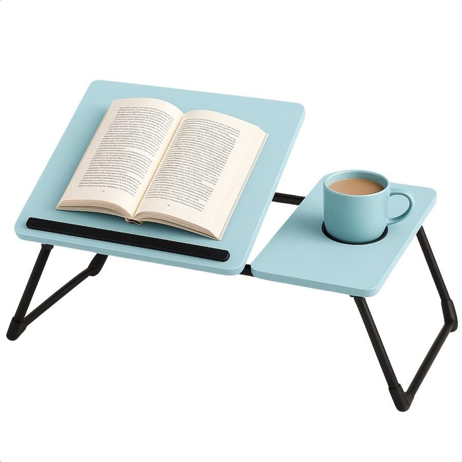 Cheqo Verstelbare Laptoptafel Laptopstandaard Laptop Tafel Opklapbare Bedtafel MDF Banktafel Anti-slip Ontbijttafel Ontbijt op Bed Tafel Metaal Blauw