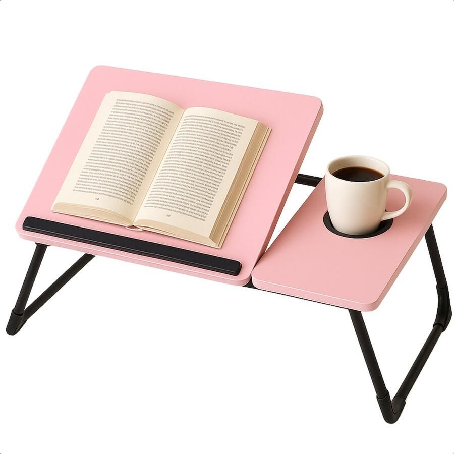 Cheqo Verstelbare Laptoptafel Laptopstandaard Laptop Tafel Opklapbare Bedtafel MDF Banktafel Anti-slip Ontbijttafel Ontbijt op Bed Tafel Metaal Roze