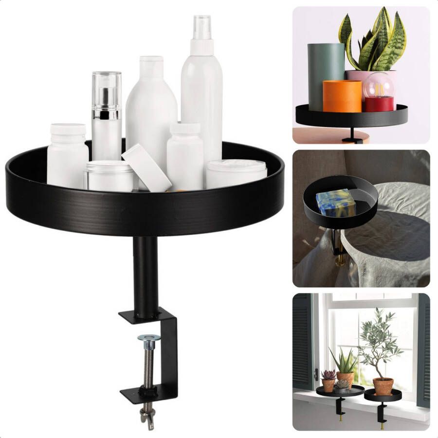 Dienbladtafel met Klem Bijzettafel Decoratief Dienblad met Klem Balkontafel Metaal 28cm Geschikt voor Tafels Zwart Inclusief EBOOK
