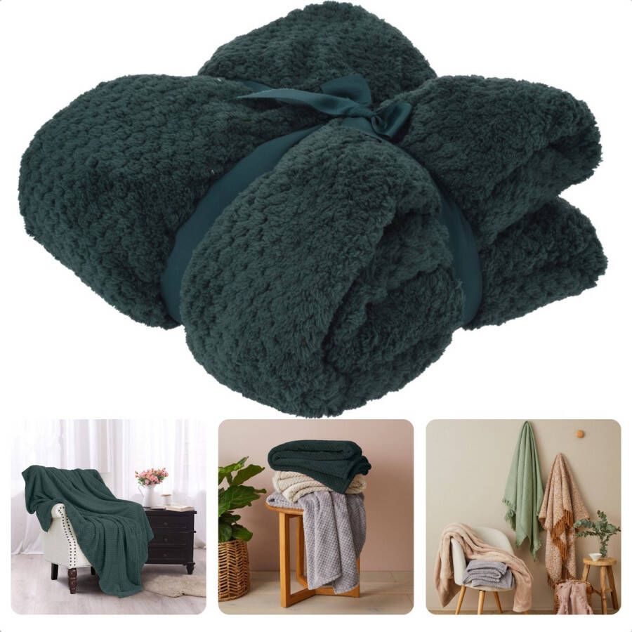 Fleece Deken Fleece Plaid Dekentje 130x170cm Voor de Koude Dagen Polyester Donkergroen Bed & Bank Inclusief EBOOK