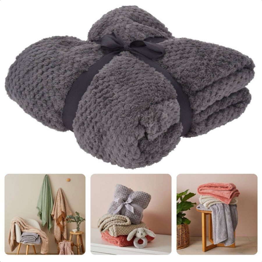 Fleece Deken Fleece Plaid Dekentje 130x170cm Voor de Koude Dagen Polyester Grijs Bed & Bank Inclusief EBOOK