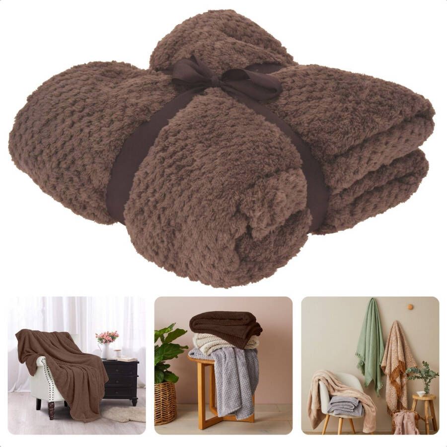 Fleece Deken Fleece Plaid Dekentje 130x170cm Voor de Koude Dagen Polyester Taupe Bed & Bank Inclusief EBOOK