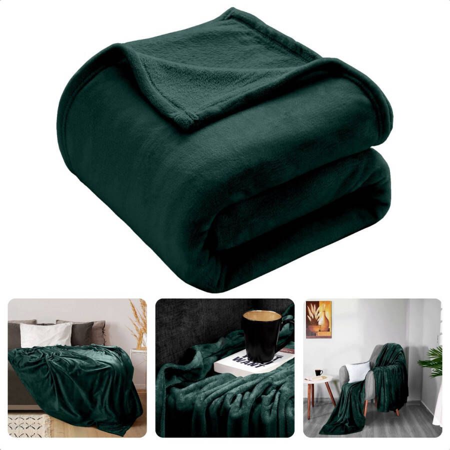 Cheqo Fleece Deken Fleece Plaid Dekentje 180x230cm Voor de Koude Dagen Polyester Grijs Bed & Bank