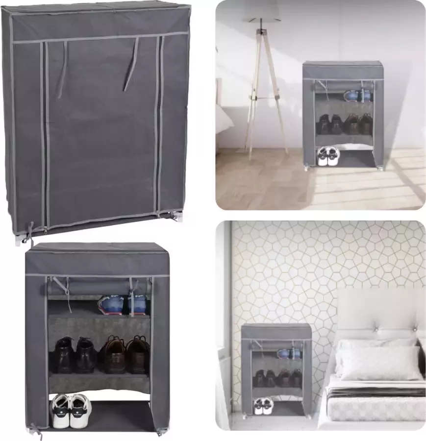 Cheqo Garderobekast Schoenenkast Campingkast Opbergkast Kledingkast Opvouwbaar Kast Organizer Organiser 3 Schappen 60x30x80cm Default Title