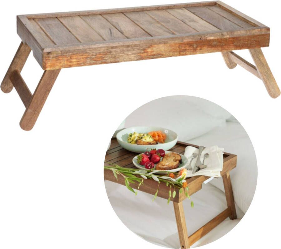 Luxe Bedtafel met Inklapbare Poten Ontbijt op Bed Dienblad Laptoptafel Banktafel Mangohout Inclusief EBOOK