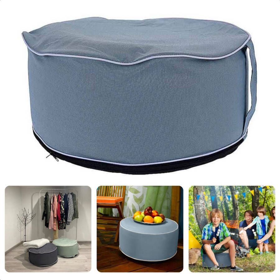 Cheqo Luxe Poef Opblaasbaar Blauw Voor Binnen of Buiten Polyester Met Handig Draagtasje