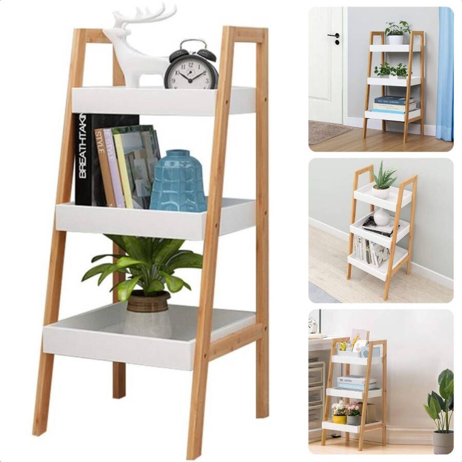 Cheqo Moderne Wandplank Met Opbergrek Wandrek Witte Planken 75 cm Wanddecoratie Met Schappen Eenvoudige Montage 32 x 30 x H75 cm Inclusief Handleiding Inclusief EBOOK