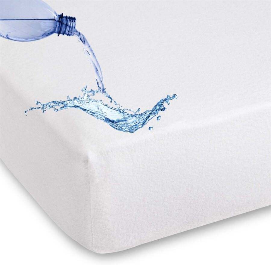 Cheqo Molton Hoeslaken 180x200cm Waterdichte Matras Beschermer Incontinentie Matrasbeschermer Polyester en Katoen Tot 25cm Matrasdikte Wit - Foto 1