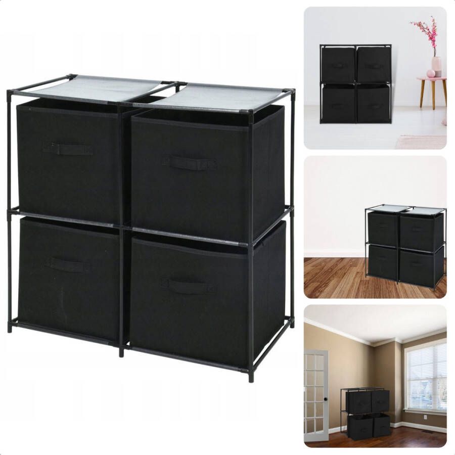 Opbergkast Halkast Ladekast met 4 Compartimenten 68x35xH70cm Metalen Frame Kunststof Verbindingen 30x30x30cm Gemakkelijk in Elkaar te Zetten Inclusief EBOOK