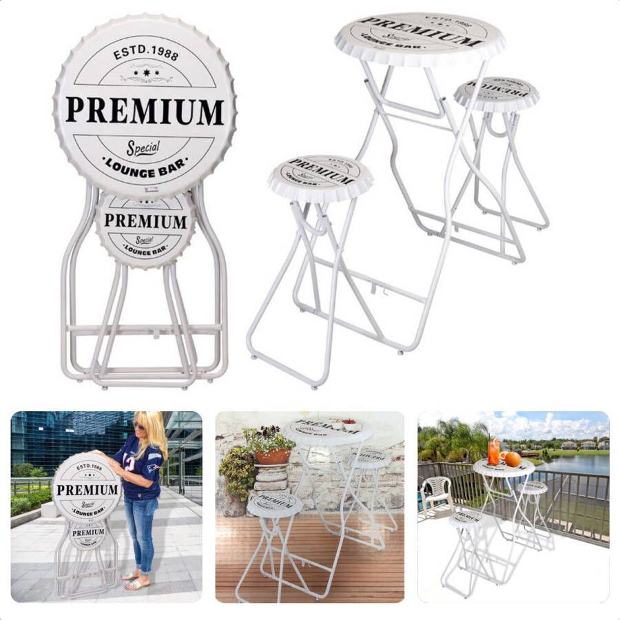 Cheqo Premium Statafel Set Statafel & 2 Stoelen Bartafel met Krukken Wit 101cm x 60cm Opklapbaar Tuin- & Homeparty Bartafel Sta Tafel