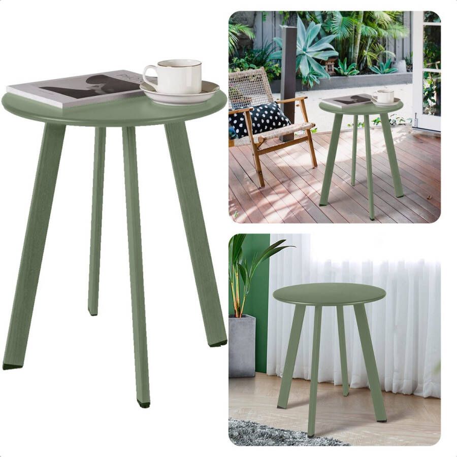 Tafel Bijzettafel Metaal (Gepoedercoat) Mat Groen 40 cm Diameter 49 cm Hoogte Max 50 kg Draagvermogen 2 125 kg Gewicht Inclusief EBOOK