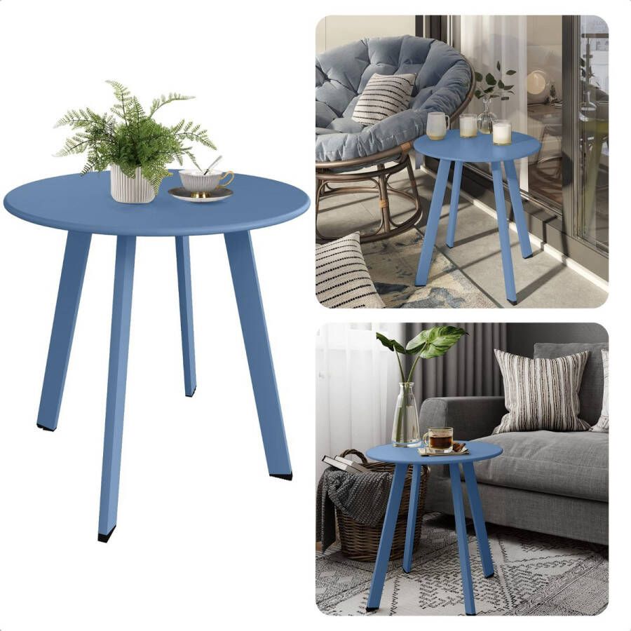 Cheqo Tafel Metaal Mat Blauw Tafel 50cm Diameter 45cm Hoogte Tafeltje Tuintafel Bijzettafel voor Binnen en Buiten Nachtkastje Voor Woonkamer Slaapkamer Eetkamer Studeerkamer Salontafel Plantentafel Tijdloos Design