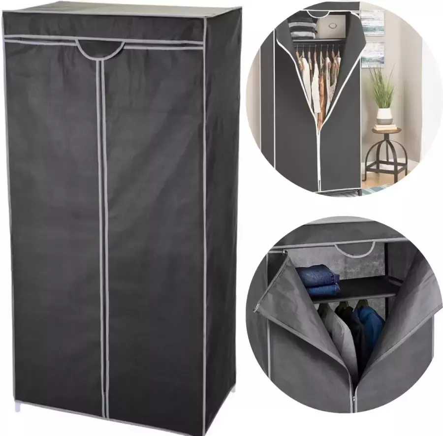 Cheqo XL Garderobekast Kledingkast met Metalen Frame Kleding Opbergkast Opvouwbare Kast Met Legplanken en Ophangstang 160x88x50cm Met Opdruk Default Title