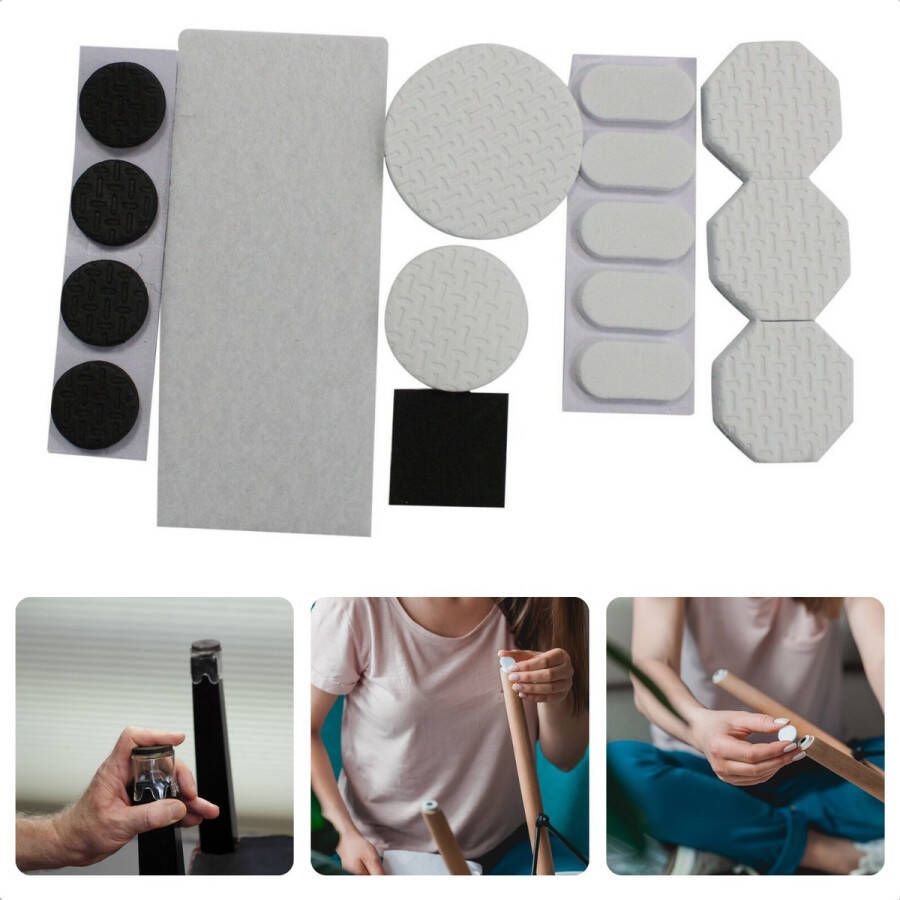 Cheqo Zelfklevende Vloerbeschermers 122 stuks in PVC Opbergbox Diameter 3 5cm Anti-Slip Waterdicht Anti-Kras Vilt Meubelvilt Zelfklevend Stoelpoot Beschermers Viltjes Stoelpoten Voor Stoel Bank Meubels