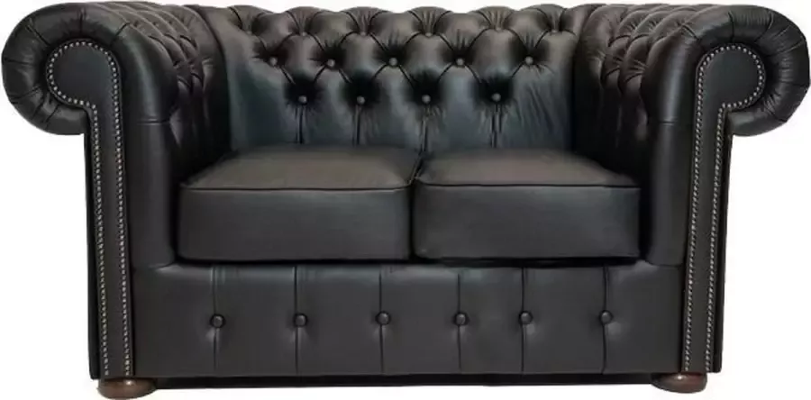 Chesterfield Bank Class Leer 2-zits Shiny Zwart 2 tot 4 weken levertijd
