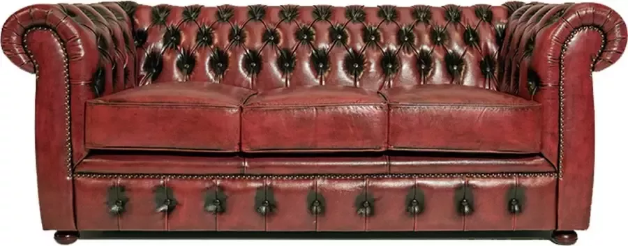Chesterfield Bank Cresswell Leer 3-zits Antiek Nieuw Rood 2 tot 4 weken levertijd