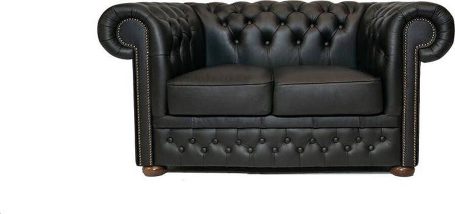 Chesterfield Bank First Class Leer 3-zits Shiny Zwart| 2 tot 4 weken levertijd - Foto 1