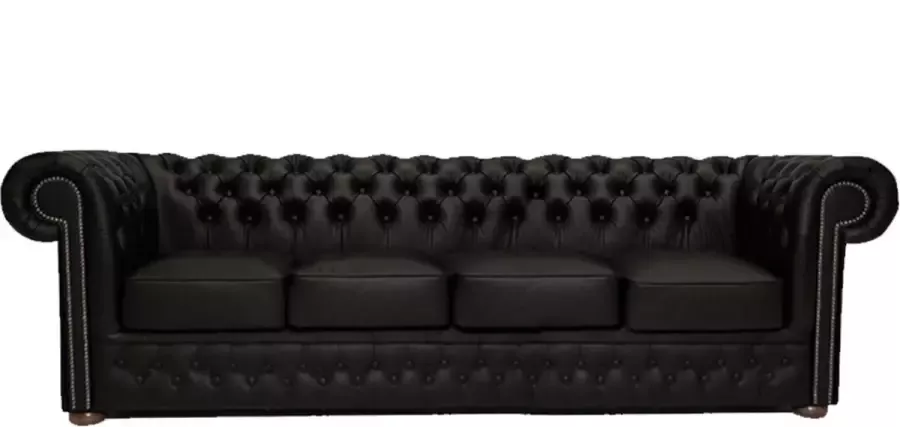 Chesterfield Bank First Class Leer 4-zits Mat Zwart| 2 tot 4 weken levertijd