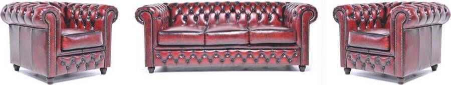 Chesterfield Bank Original Leer 1 + 1 + 3 zits Antiek Blauw| 12 jaar garantie