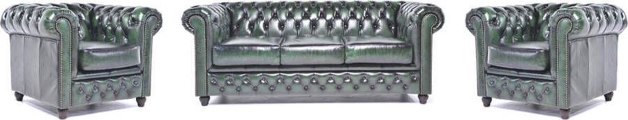 Chesterfield Bank Original Leer 1 + 1 + 3 zits Antiek Paars| 12 jaar garantie